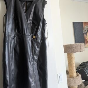 Calvin Klein Black Faux Leather Midi Dress